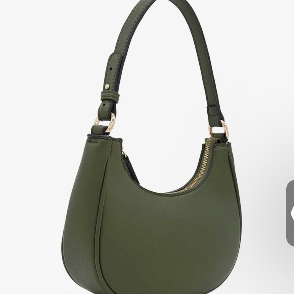 Classic Olive Crescent Shoulder Bag with Gold Hardware 9" (W) x 5" (H) x 2.5"